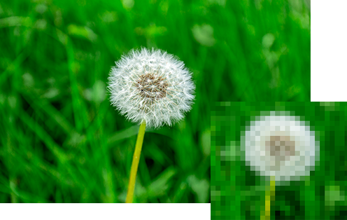 Raster image file example with pixels
