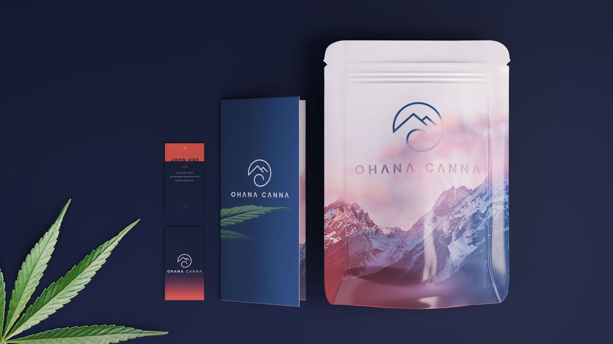 Cannabis branding applied to Exit bag design and print materials for Ohana Canna