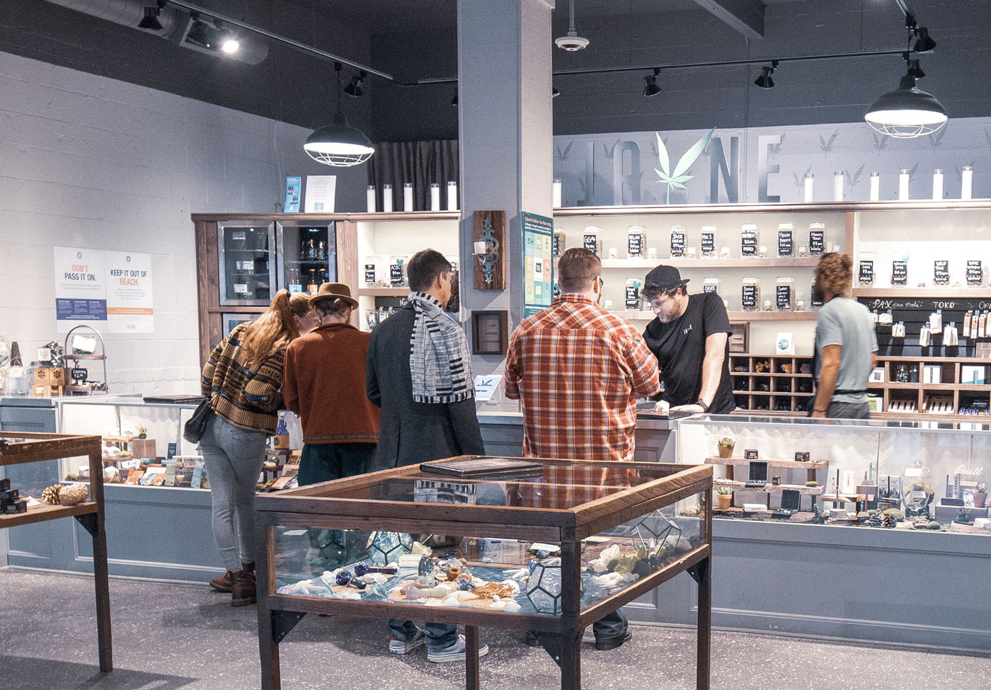 Customers browse cannabis products at Jayne dispensary